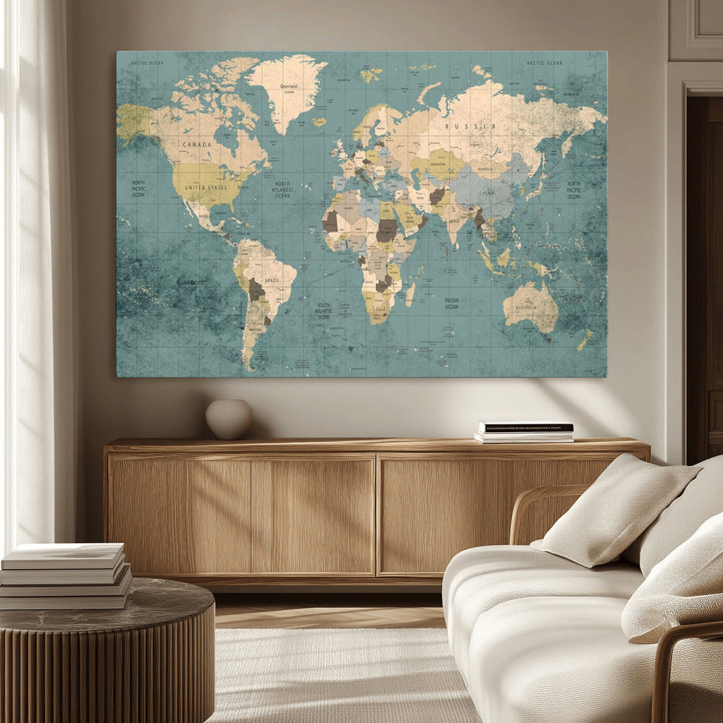 Classic World Map Canvas Print | Framed Vintage Map Wall Art