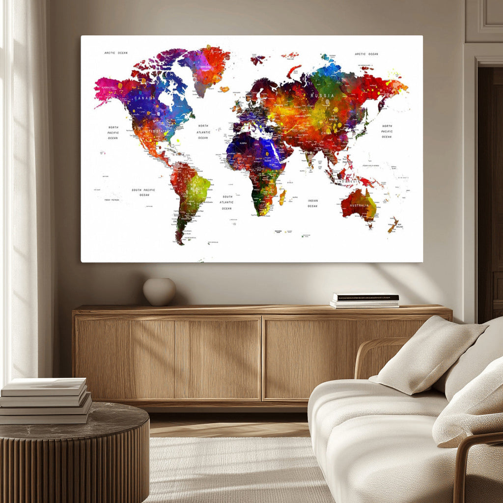 World Map Canvas Print | Detailed Map of the World Wall Art