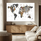 Modern Metallic World Map Canvas Wall Art | Framed Contemporary World Map Print