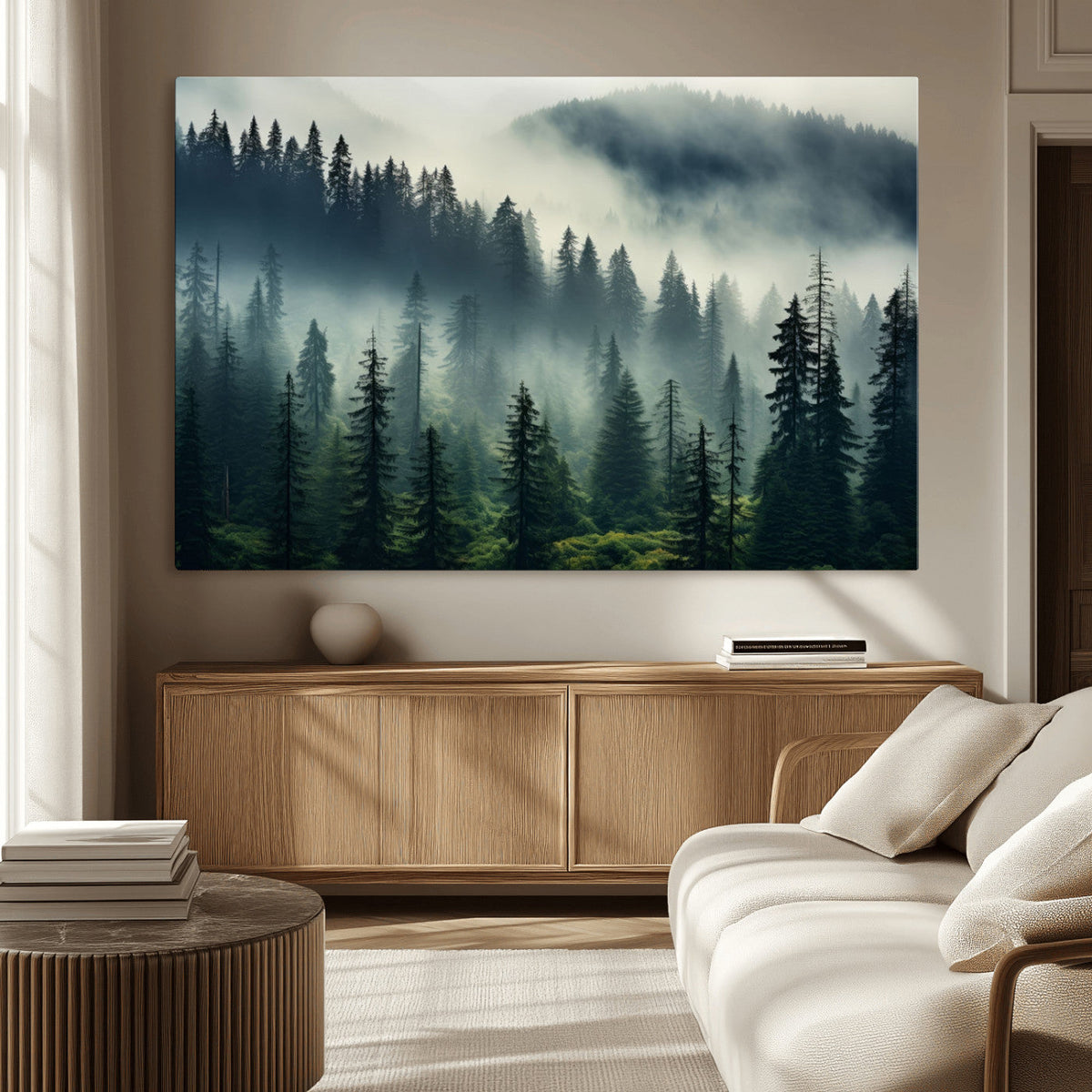 Captivating Misty Forest Wall Art, Foggy and Serene Atmosphere Canvas Print