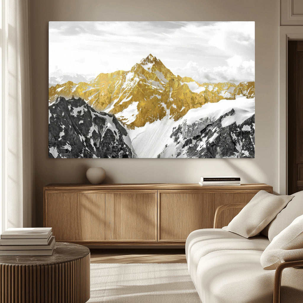 Gold Abstract Mountains Wall Art Print on Canvas, Nature Wall Art Print