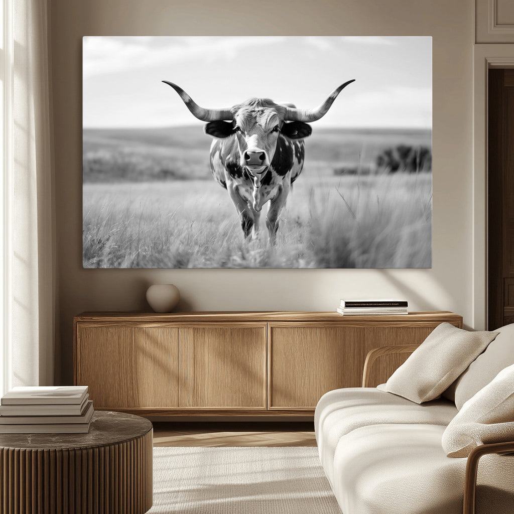 Texas Cow Longhorn Wall Art Canvas Print for Farm House Wall Art, Framed and Ready to Hang