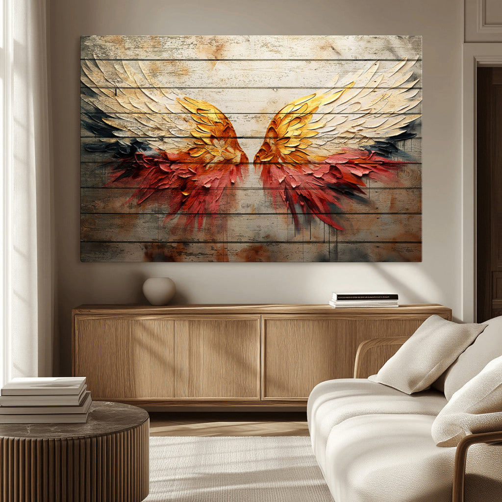Abstract Angel Wings Canvas Wall Art, Modern Angelic Wings Decor, Framed and Ready to Hang