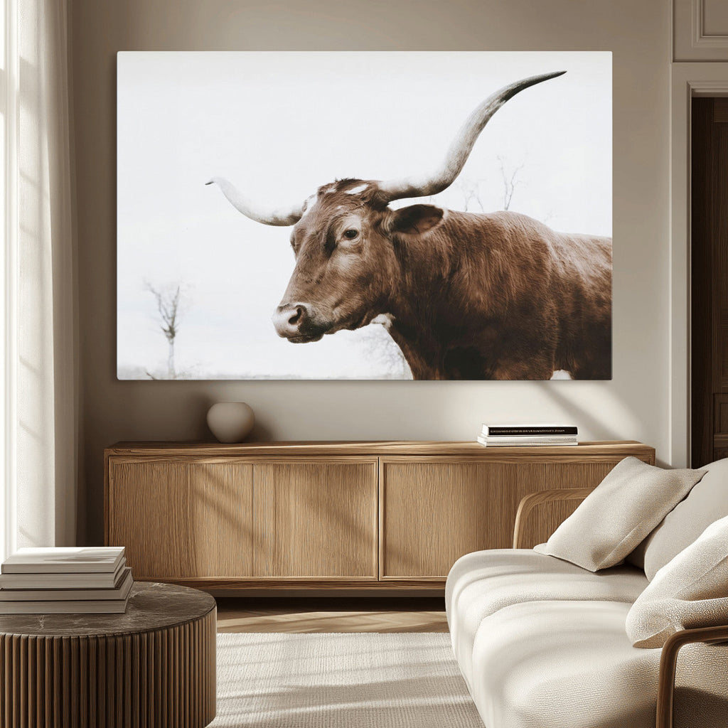 Rustic Bull Wall Art Canvas Print, Modern Longhorn Farmhouse Animal Decor
