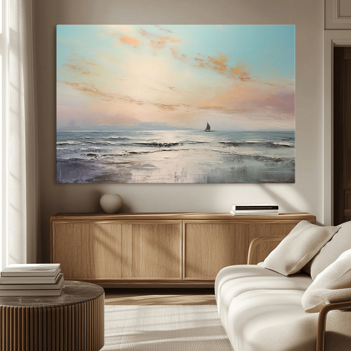 Abstract Ocean Wall Art, Boat Wall Art Canvas Print