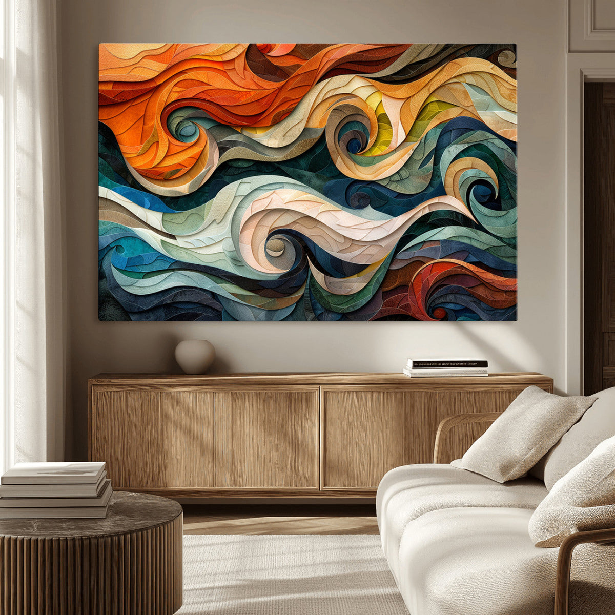 Abstract Wave Wall Art, Ready to Hang Framed Canvas Print | Extra Large 3 Piece Canvas Wall Art