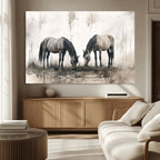 Chinese Ink Style Vintage Horses Wall Art Canvas Print