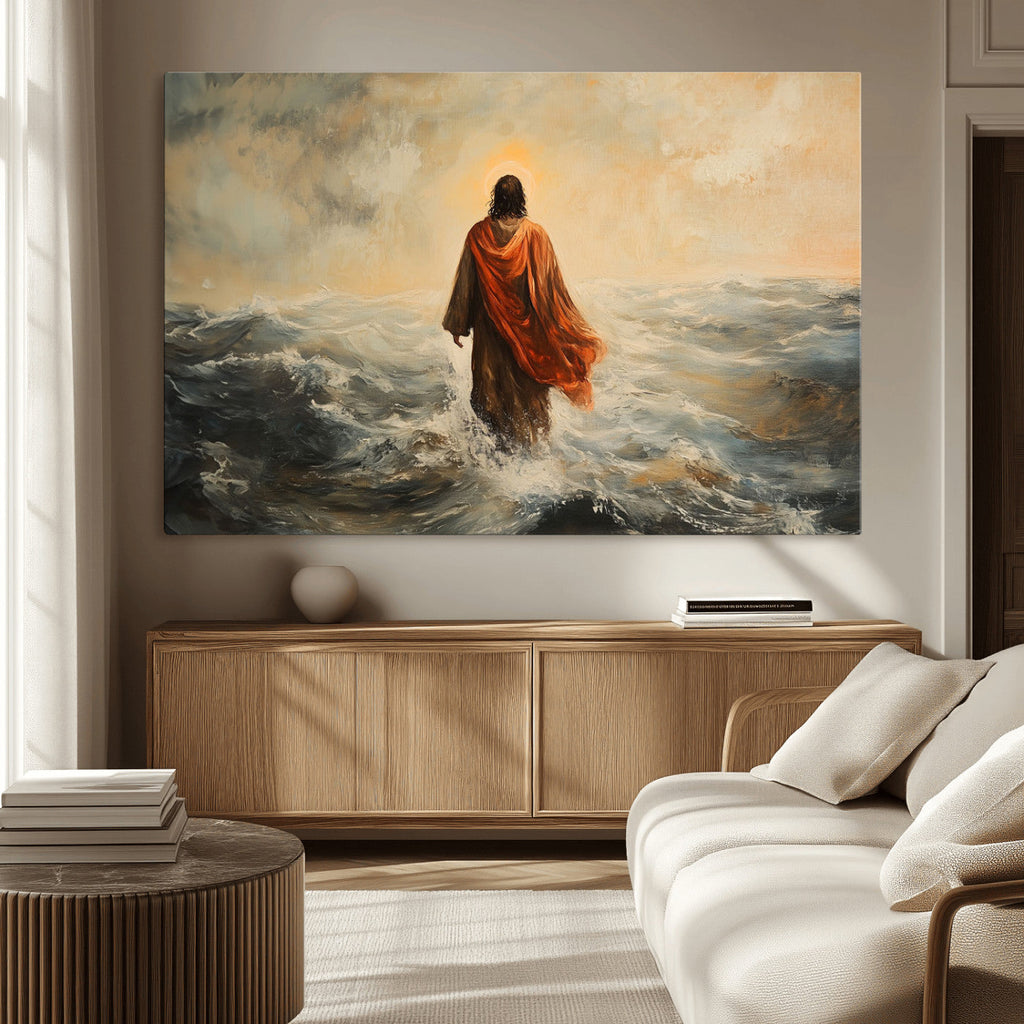Jesus Walking on Water, Christian Wall Art, Jesus Christ Oil Painting Style Print