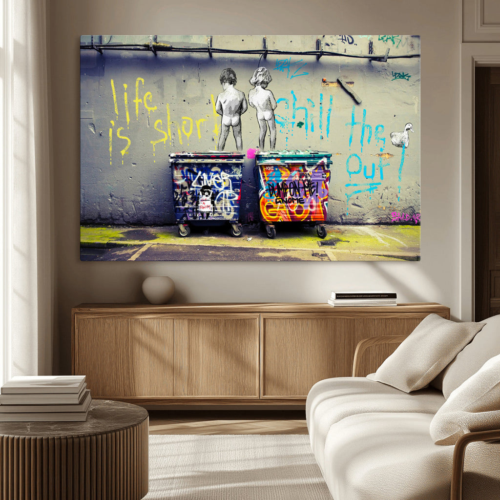 Banksy Life is Short Wall Art, Iconic Graffiti Street Art Canvas Print