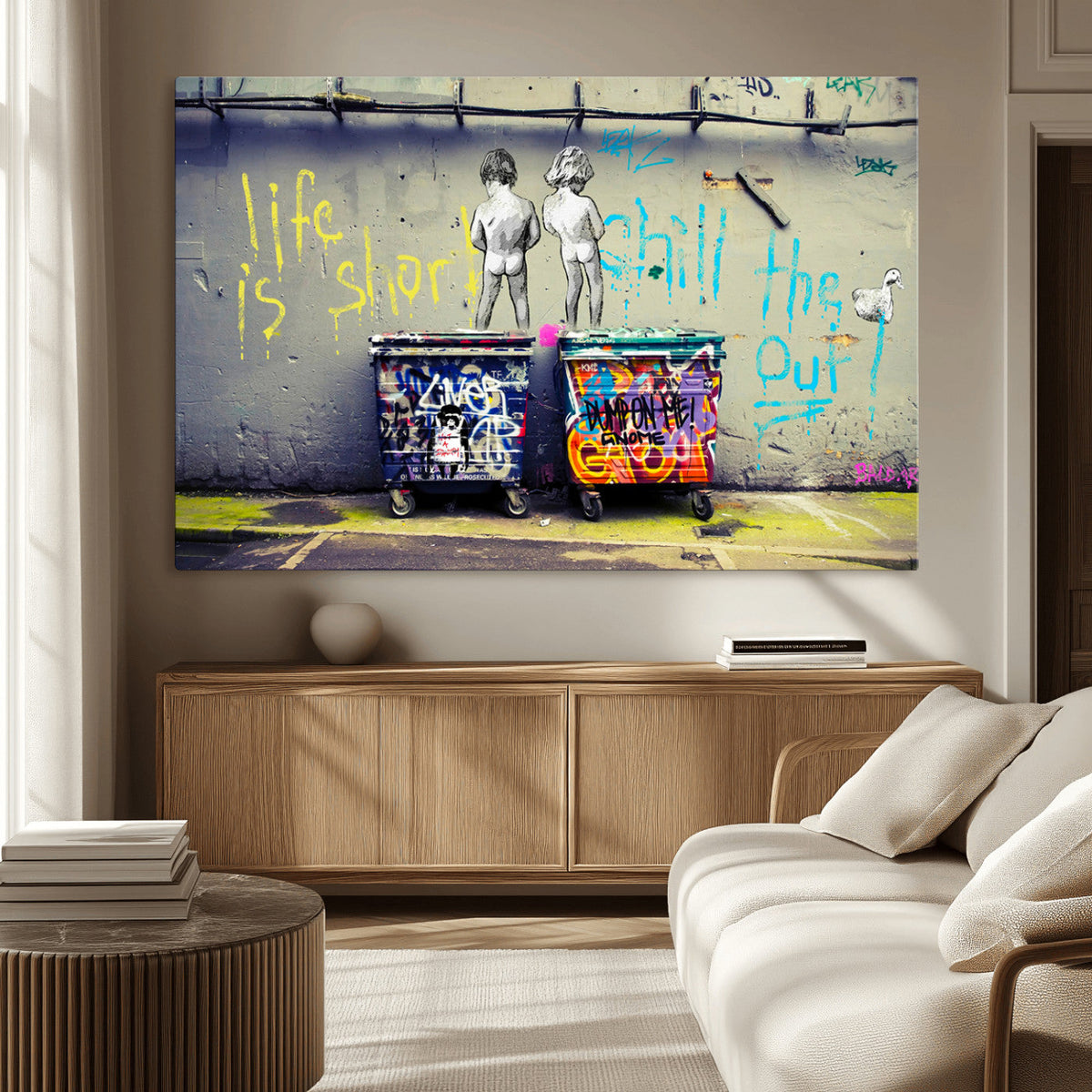 Banksy Life is Short Wall Art, Iconic Graffiti Street Art Canvas Print