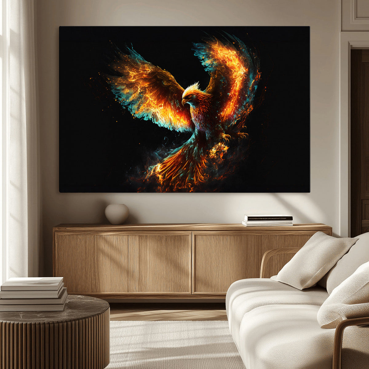 Fiery Phoenix Canvas Print | Ready to Hang Wall Art | Bold Fantasy Decor