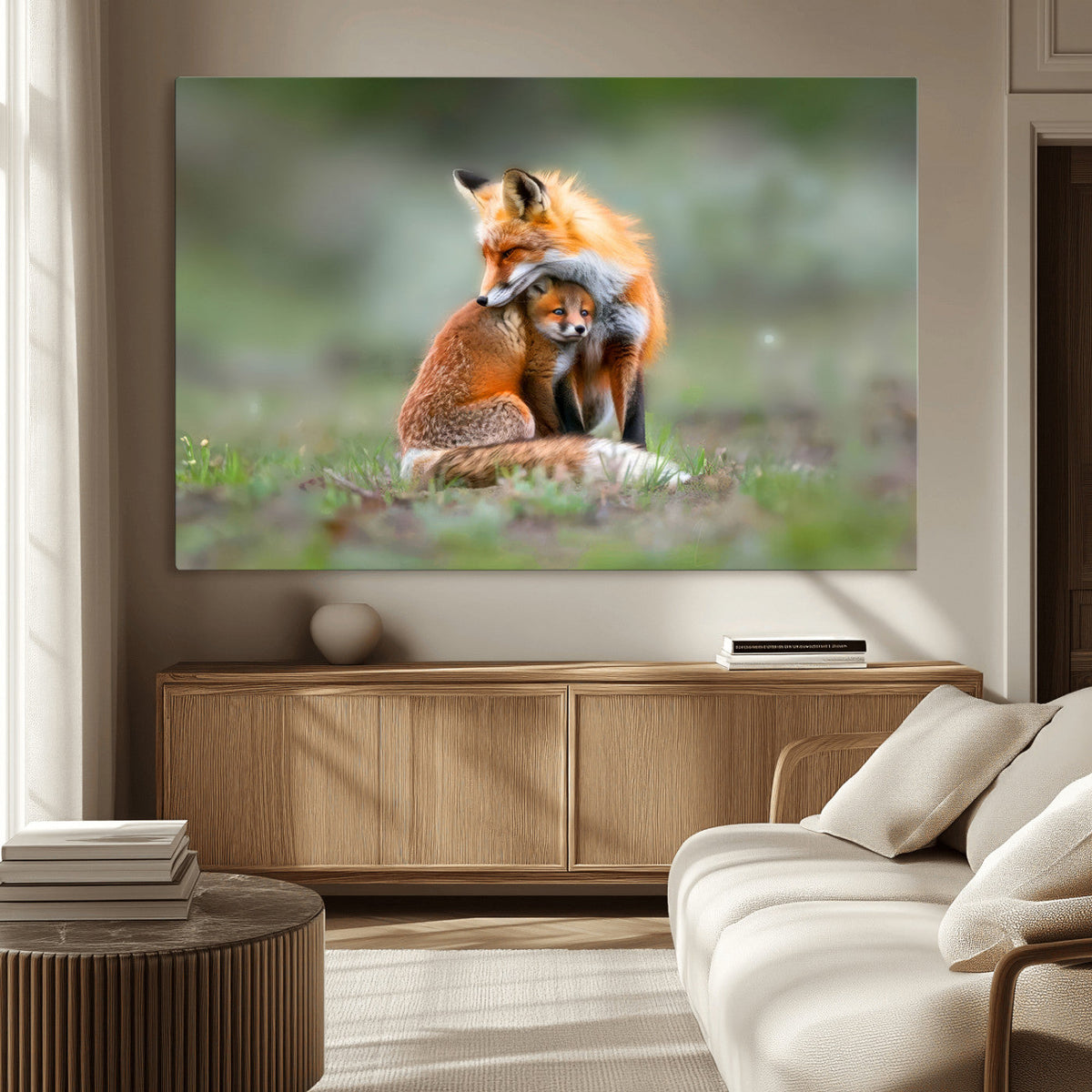 Heartwarming Fox and Baby Cub Wall Art | Canvas Print of Foxes in Nature