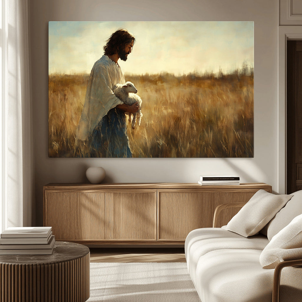 Jesus the Good Shepherd Wall Art Canvas Print, Inspirational Christian Religious Print for Prayer Room