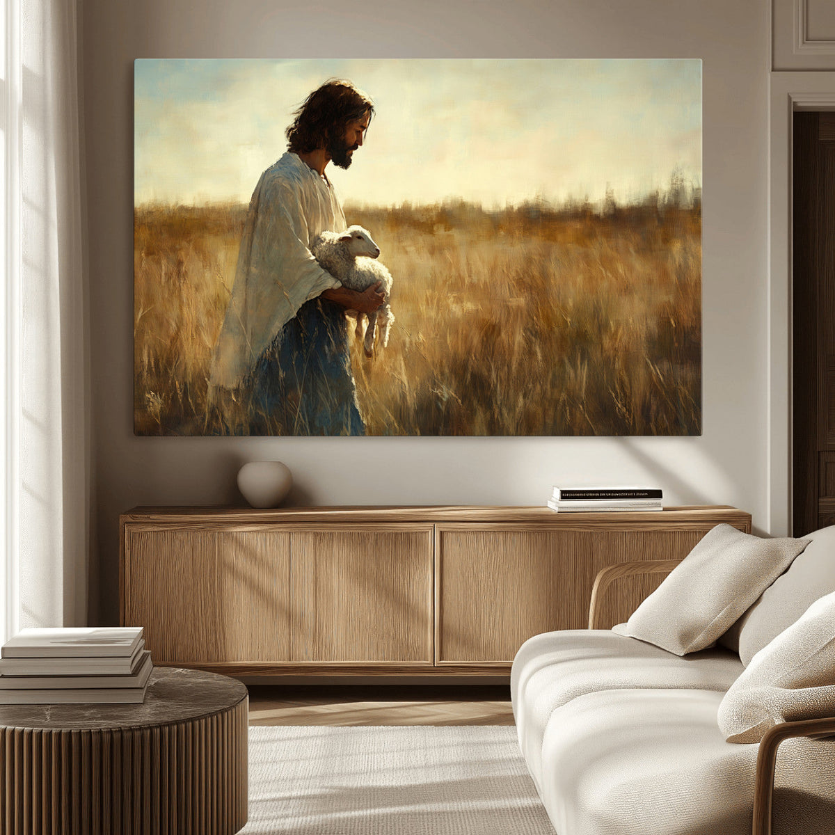 Jesus the Good Shepherd Wall Art Canvas Print, Inspirational Christian Religious Print for Prayer Room
