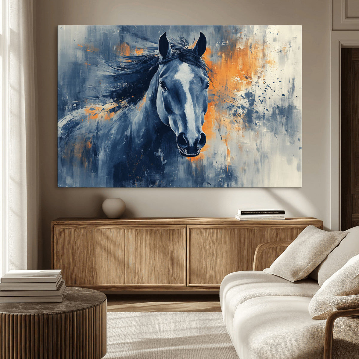 Abstract Blue Horse Wall Art Print Canvas | Western Horse Wall Art for Farmhouse Decor