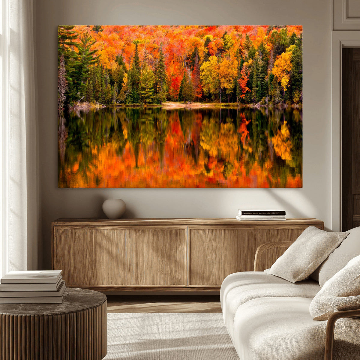 Forest Reflection Art | Autumn Forest Reflection Wall Art | Triptych Canvas Print