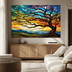 Vibrant Mosaic Tree of Life Wall Art, Stained Glass Style Canvas Print