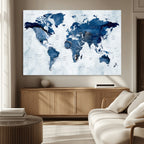 Modern Blue World Map Canvas Print | Elegant Travel Map Wall Art for Home Office