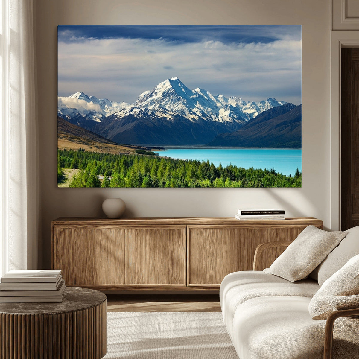 Mount Cook and Lake Pukaki Canvas Wall Art Print | Majestic Snow Capped Peaks