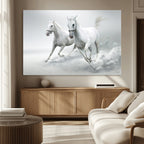 Large Wall Art Canvas Print, Beautiful Running White Horses