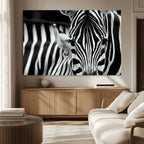 Zebra Wall Art | Zebra Close Up Canvas Print | Framed Black and White Wildlife