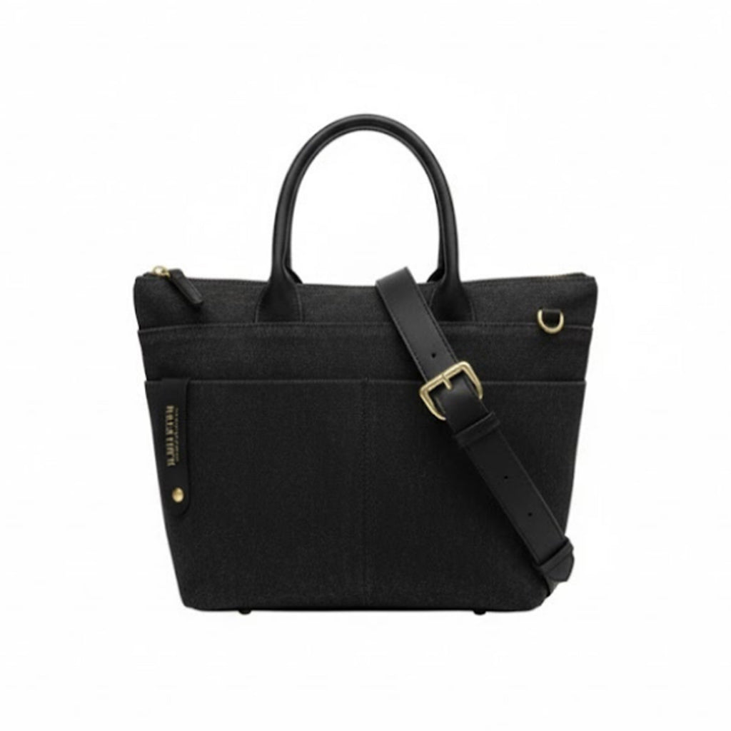 Dot Tote | Black Washed Canvas + Black Leather