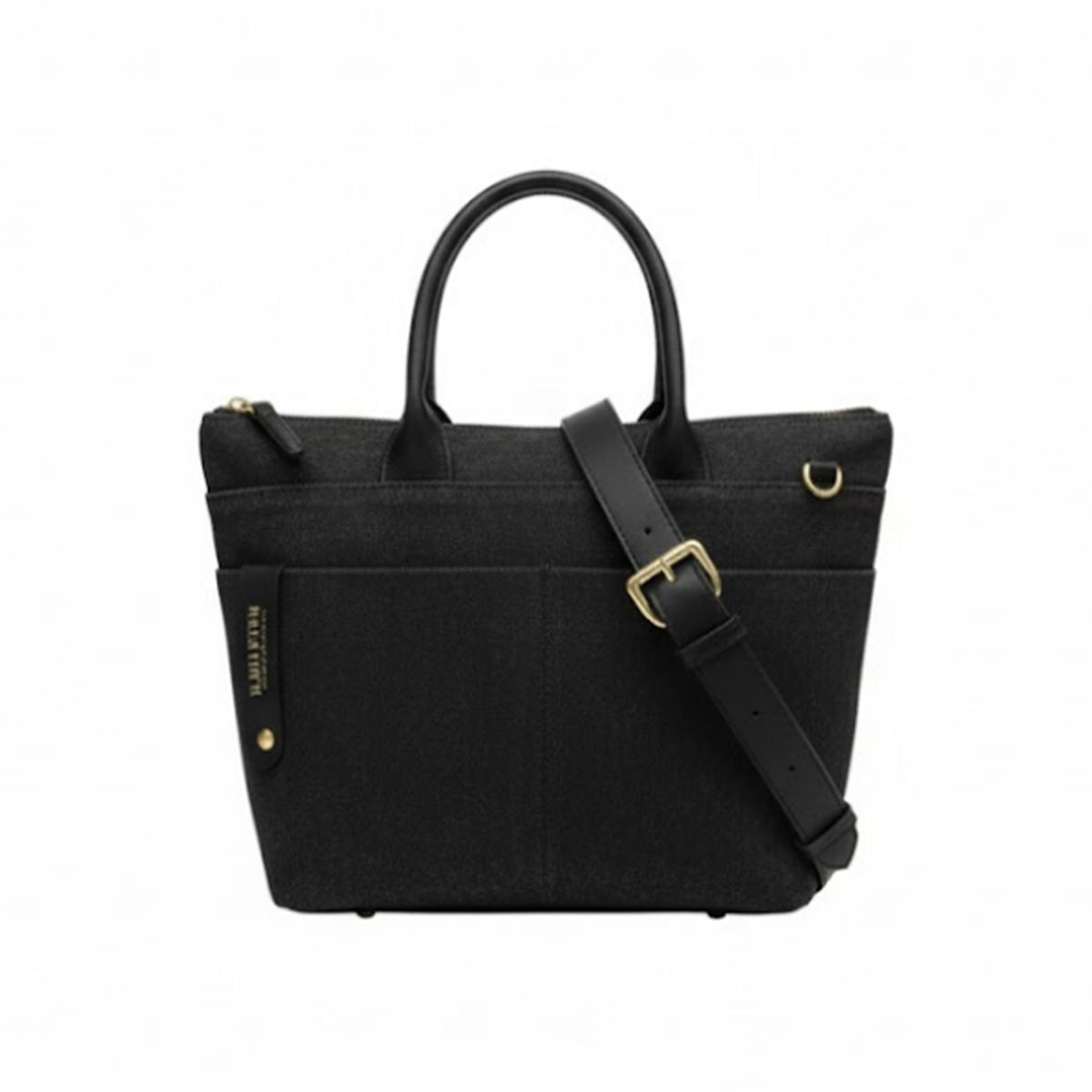 Dot Tote | Black Washed Canvas + Black Leather