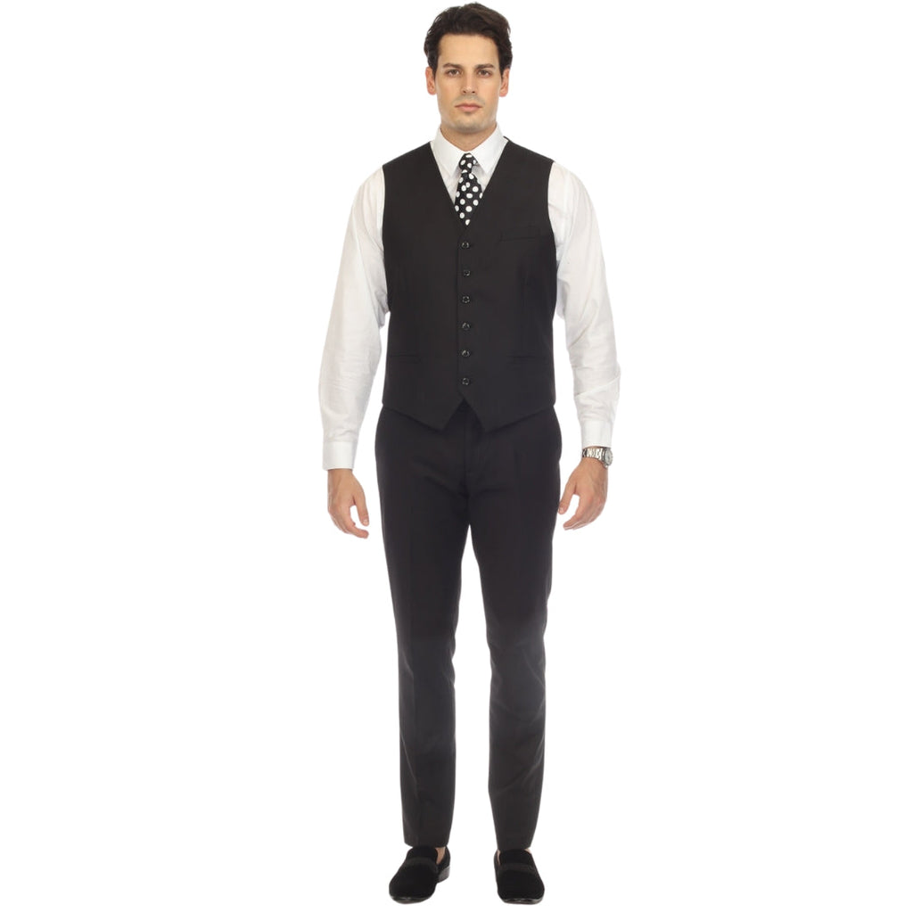 Men's Black Vest - Solo Adjustable Suit Vest & Waistcoat for Wedding, Groomsmen & Prom, Sizes 36-52 | Ferrecci