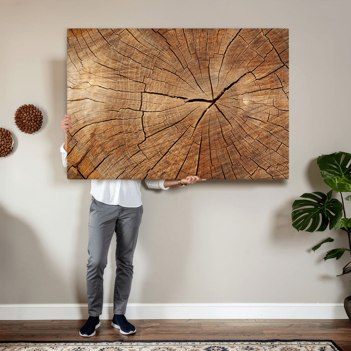 Tree Ring Canvas Art, Rustic Wood Grain Wall Art, Tree Slice Decor for Modern Homes