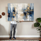 Modern Abstract Canvas Wall Art in Blue and Gold Tones | Large Contemporary Art for Living Room