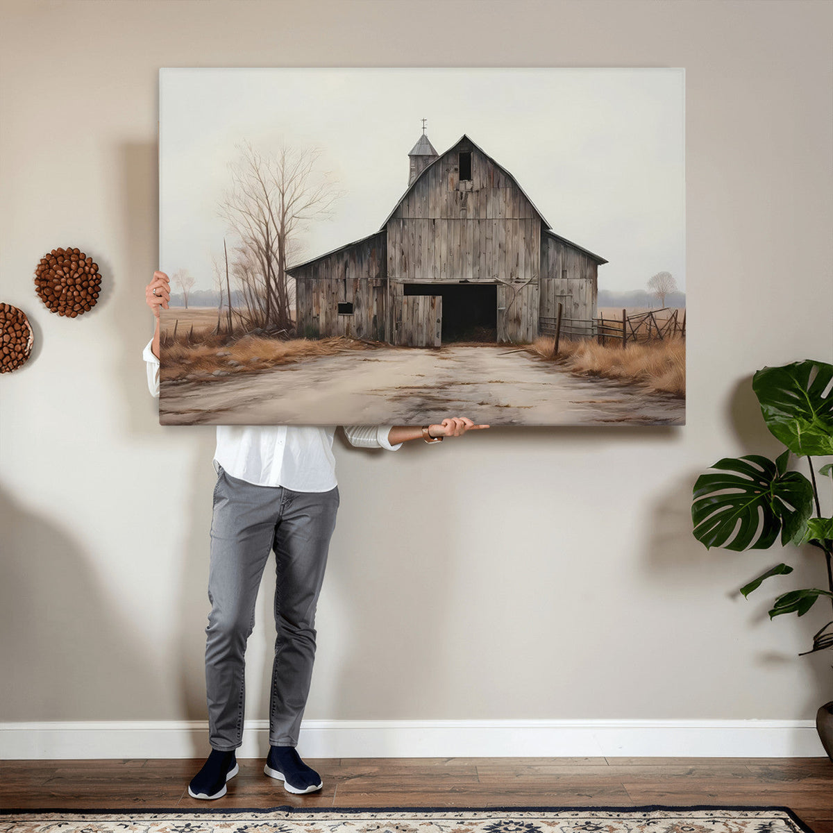 Farmhouse Rustic Barn Wall Art Canvas Print, Framed and Ready to Hang