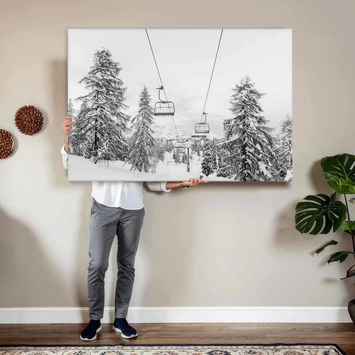 Ski Lift Wall Art | Framed Snowy Mountain Canvas Artwork