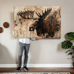 Moose Canvas Wall Art, Rustic Wildlife Painting Print