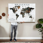 Custom Navy Geometric Push Pin World Map Canvas Print, Bucket List Map, Living Room and Home Office Decor