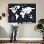 Custom World Map Wall Art Canvas Print | Personalized Push Pin Travel Tracker