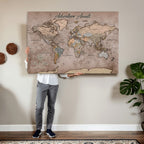 Custom Push Pin World Map Wall Art Canvas Print | Personalized Travel Tracker