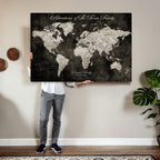Personalized Framed Beige Push Pin World Map Canvas Print, Couples Countries Visited Map, Dining Room and Study Decor