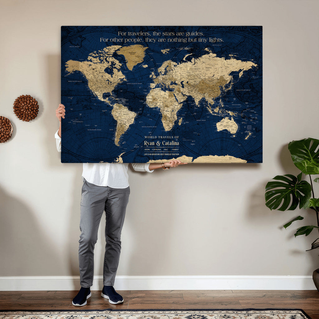 Personalized Framed Black Push Pin Travel Map Canvas Print, Next Trip Planner Map, Dining Room and Bedroom Decor