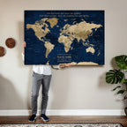Personalized Framed Black Push Pin Travel Map Canvas Print, Next Trip Planner Map, Dining Room and Bedroom Decor