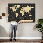 Personalized Beige Push Pin World Map Canvas Print, Places Visited Tracker, Home Office and Study Decor