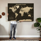 Custom Beige Push Pin World Map Wall Art, Next Trip Planner Map, Living Room and Home Office Decor