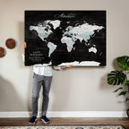 Custom Beige World Travel Map Wall Art with Pins, Places Visited Tracker, Bedroom and Home Office Decor