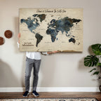 Personalized Framed Black Modern Push Pin Travel Map Canvas Print, Family Travel Tracker, Home Office and Entryway Decor