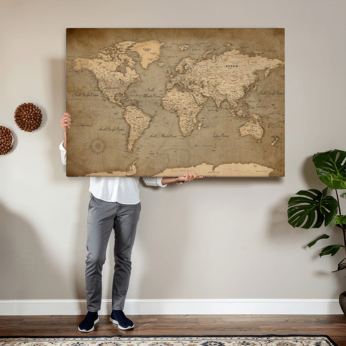 Dark World Map Canvas Print | Framed Travel Map Wall Art