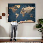 Navy Blue World Map Canvas Print | Framed Travel Map Wall Art