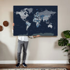 Blue Detailed World Map Wall Art Canvas Print | Modern Framed Map