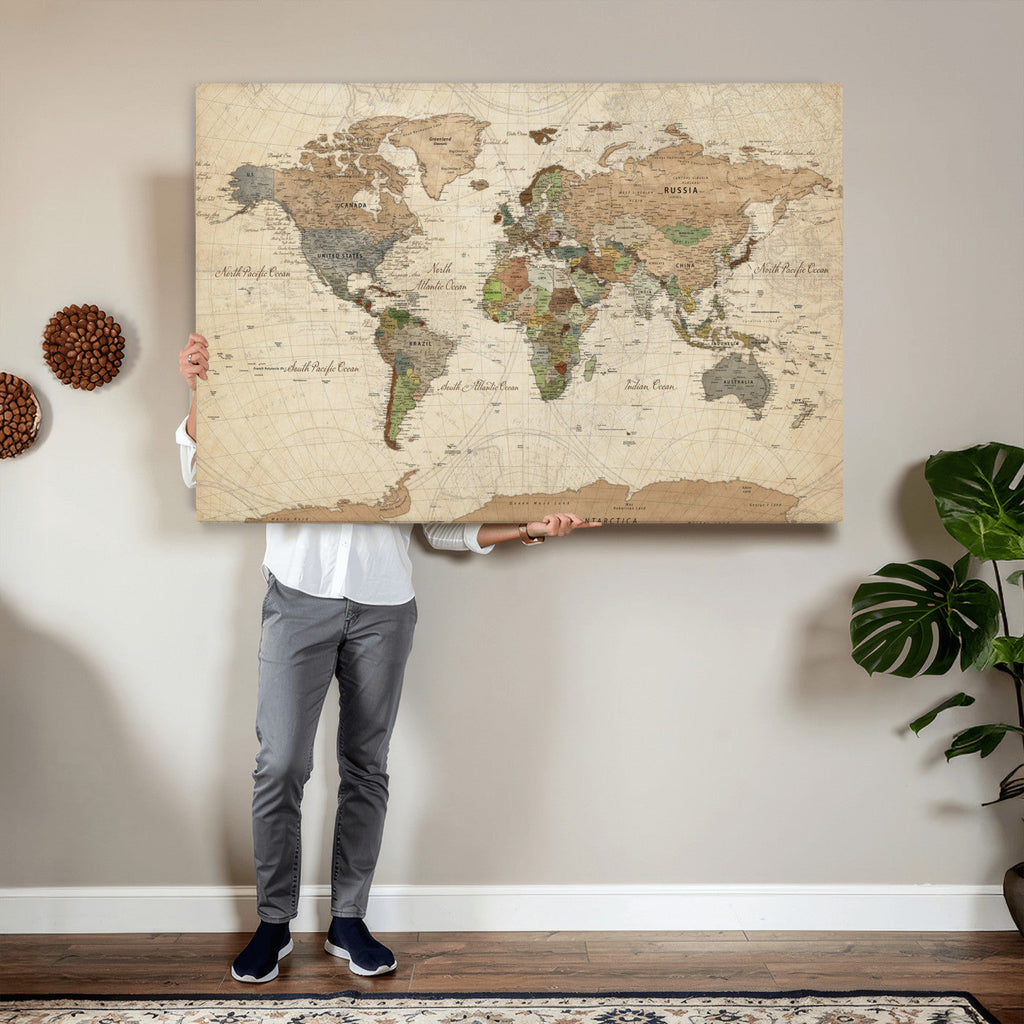 Framed World Map Wall Art for Home and Office Decor