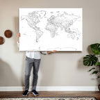 World Map Canvas Print, Framed Modern Detailed Map of the World for Home or Office
