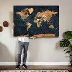 Vintage World Map Canvas Wall Art | Detailed Map with Countries, Oceans and Continents