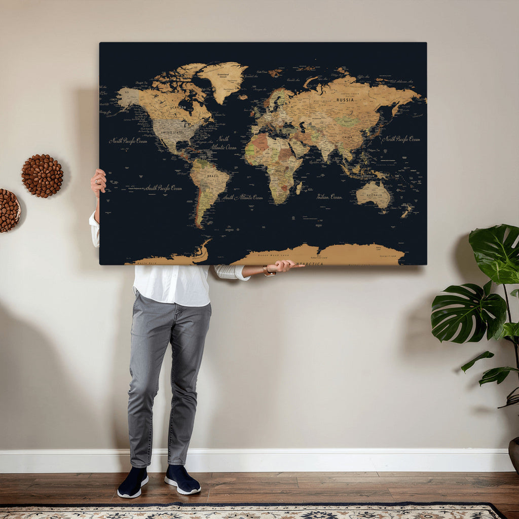 Vintage World Map Earth Globe Countries Oceans Continents